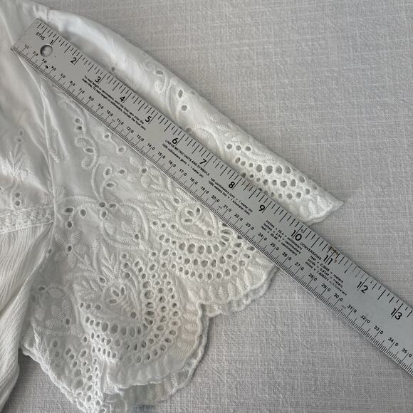 Knox Rose XL White Eyelet Boho Peasant Tunic Top Short Sleeve Eyelet Embroidery - Picture 15 of 16